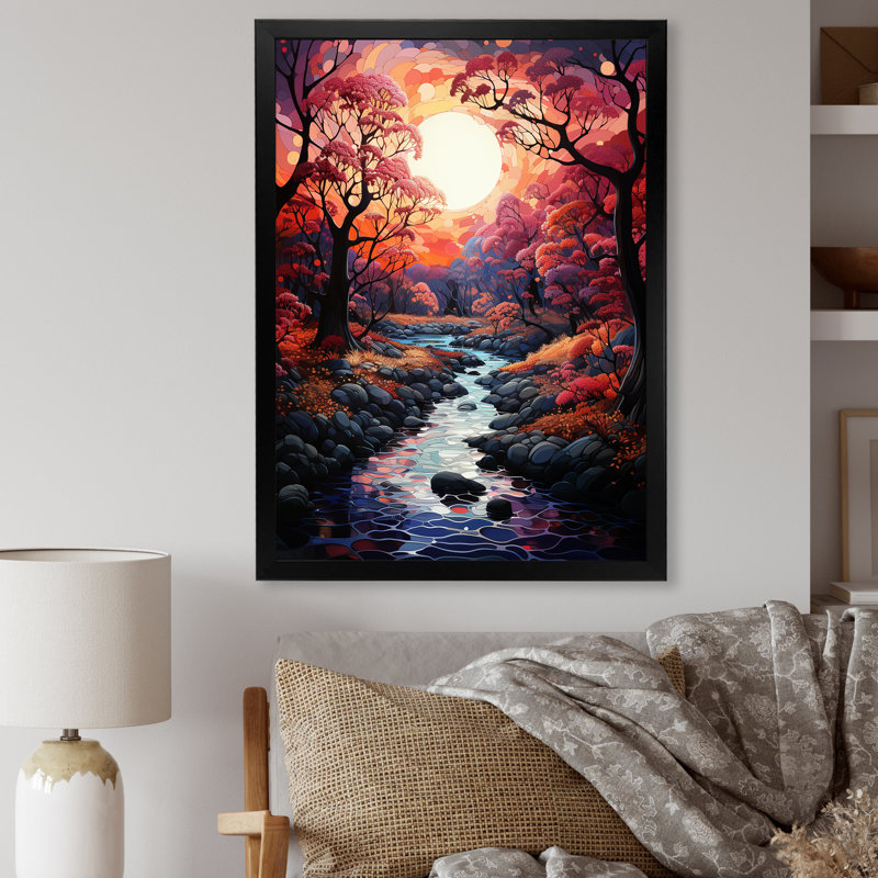 «Sunset Whimsical Riverbanks II», reproduction sur toile, Cadre simple noir, H 20 po x l 12 po x P 1 po
