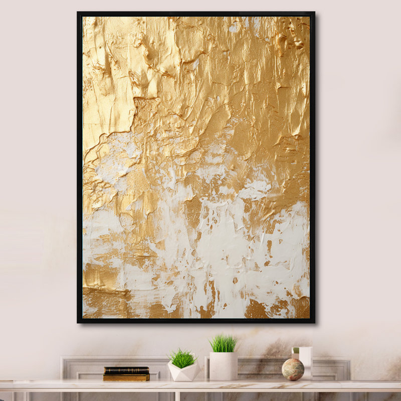 Gentle Abundance Retro Gold Abstract I - Peinture abstraite, art mural, Cadre flottant noir, H 32 po x l 24 po x P 1 po