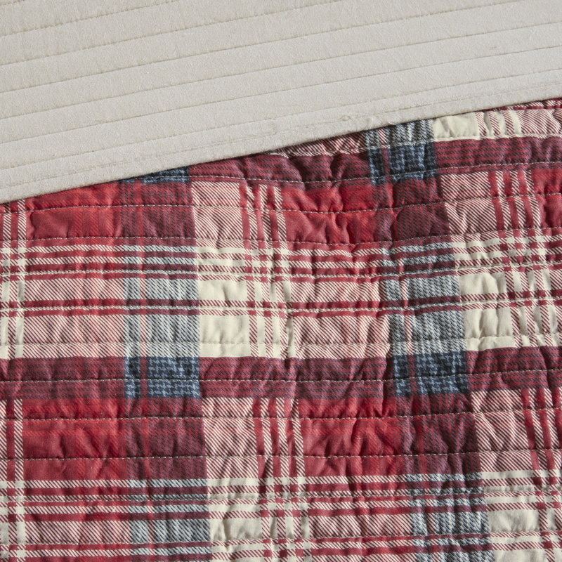 King Red Cotton Reversible Quilt Set with Shams