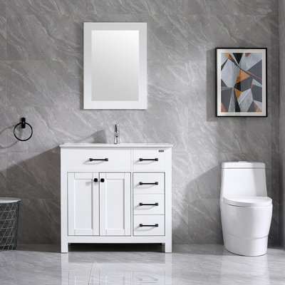Undermount Ceramic Shaker 36" Single Bathroom Vanity Set with Mirror