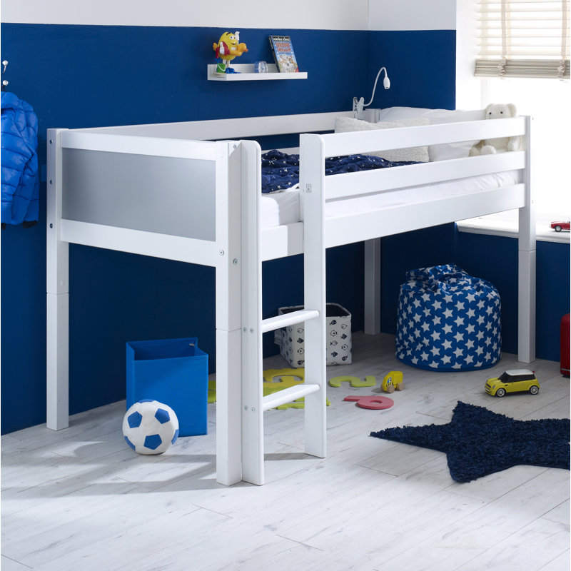 Valorie European Single (90 x 200cm) Mid Sleeper Loft Bed Bed, White/Grey, Basic