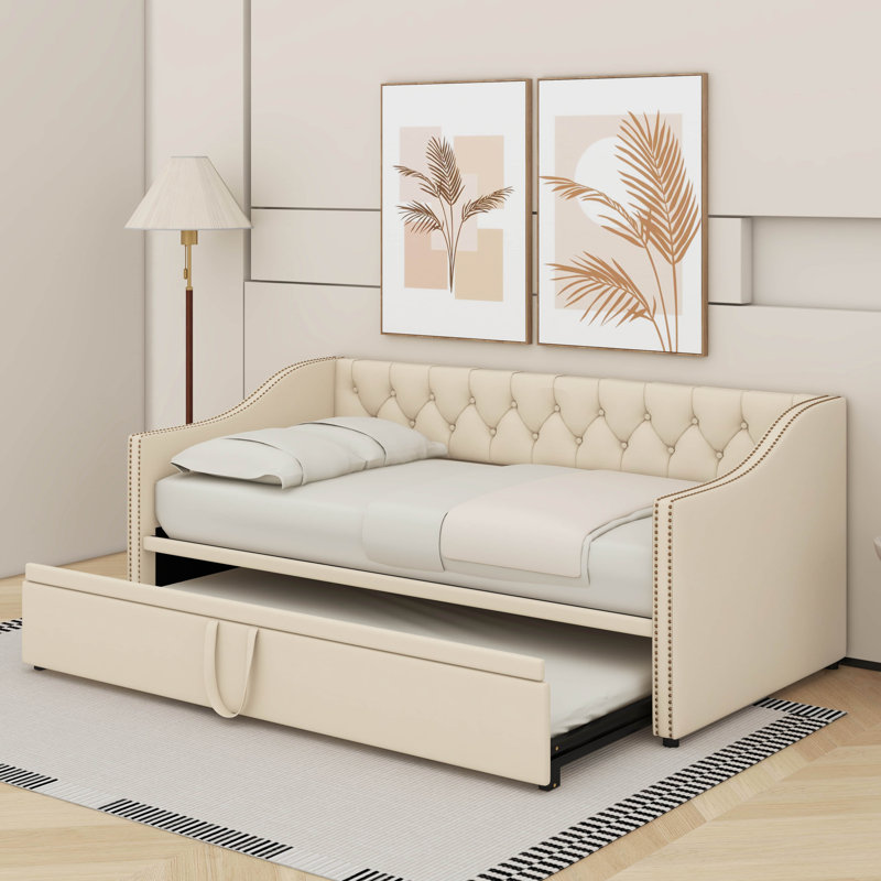 Lit de jour simple rembourré avec couchette, Beige