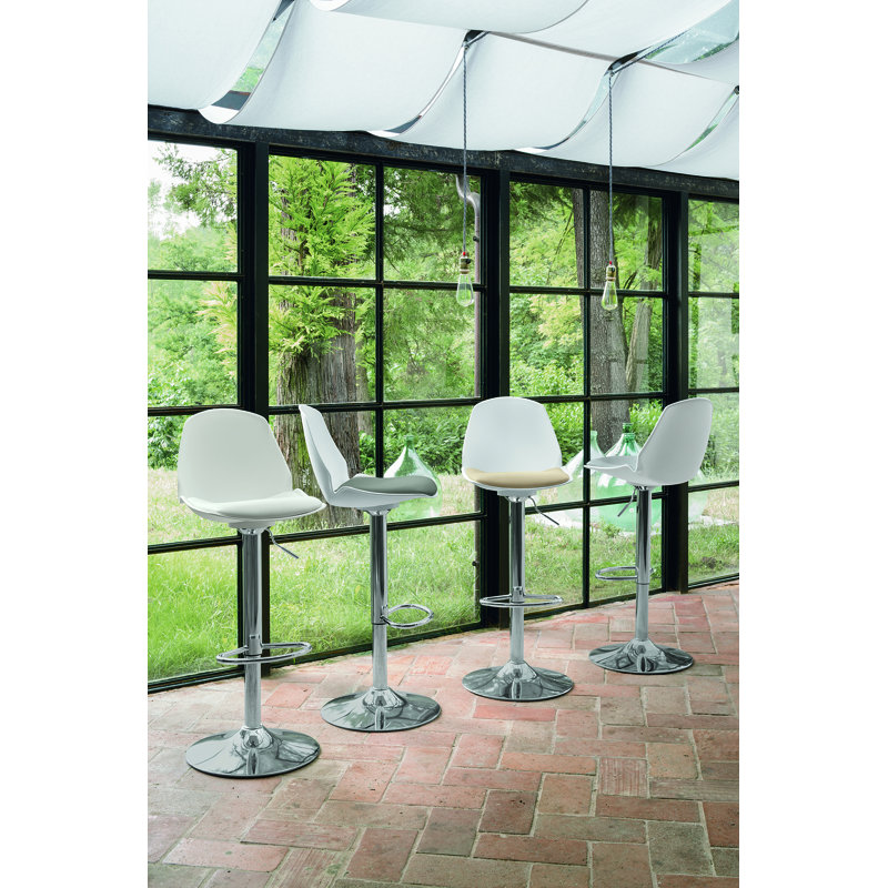 Valencia Swivel Upholstered Adjustable Height Counter Stool with Metal Frame, White