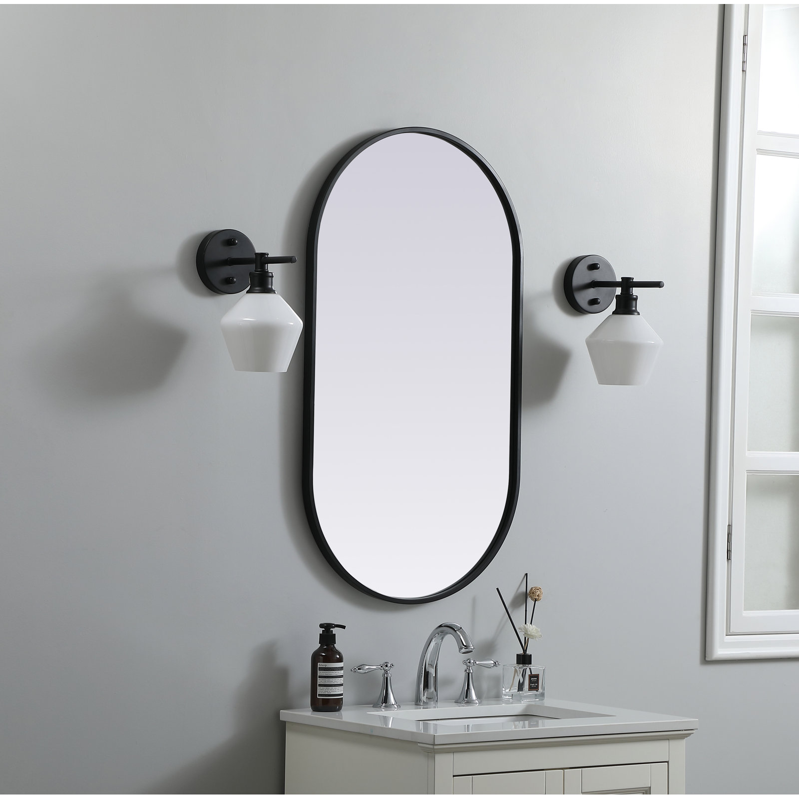 Sabine Metal Pill Wall Mirror, Black, 36" x 20"