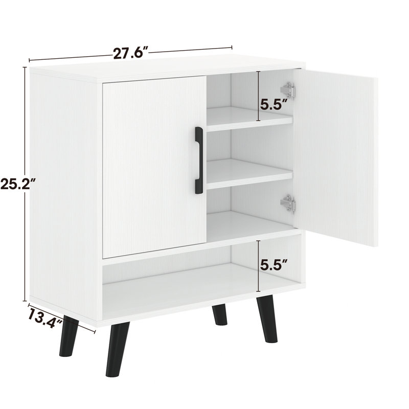 Latitude RunÂ® Shoe Cabinet, 4-Tier Freestanding Shoe Rack With Doors And Legs, Ivory White
