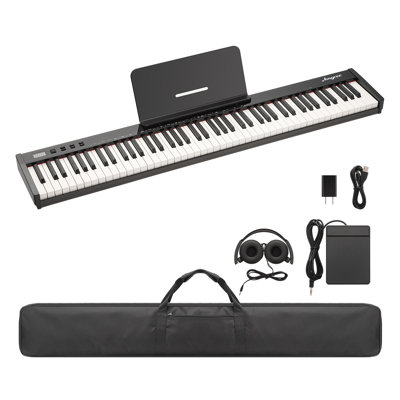 Piano numérique portatif 88 touches lestées avec haut-parleurs intégrés, sans fil, USB MIDI, casque, adaptateur secteur, housse de transport et autocollants pour les notes – Clavier électronique pleine taille pour débutants et joueurs expérimentés