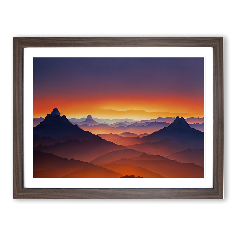Urban Mountain Sunset - Framed Print, 25cm H x 34cm W x 2cm D, Walnut