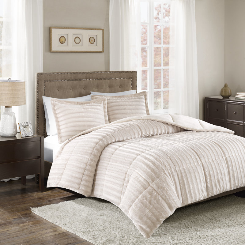 Champagne Full Faux Fur 3-Piece Comforter Set
