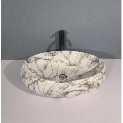QieRao 16'' Marble Ceramic Oval Bathroom Sink