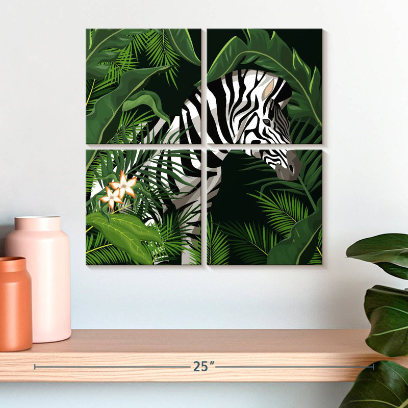 Brampt Leaves And Zebra, 18" H x 18" W