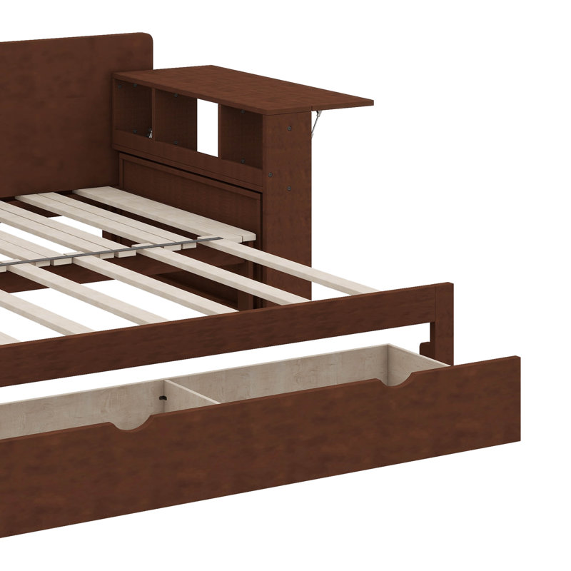 Full Size Wooden Daybed With Built-In Storage Drawers, Separable Desk, And Adjustable Hydraulic Side Table, Full/Double