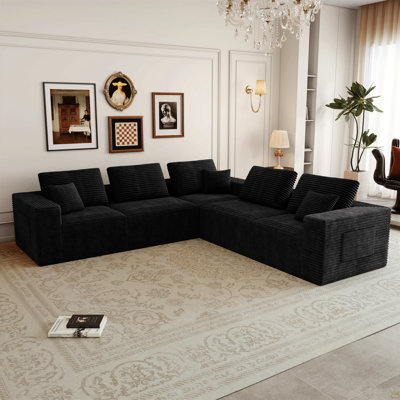 106.30*106.30"Modular Sectional Sofa Seat,Upholstered Compressed Couch For Living Room,Bedroom,Apartment,No Assembly Required,5 PC Free Combination,Plush Corduroy Fabric,BLACK