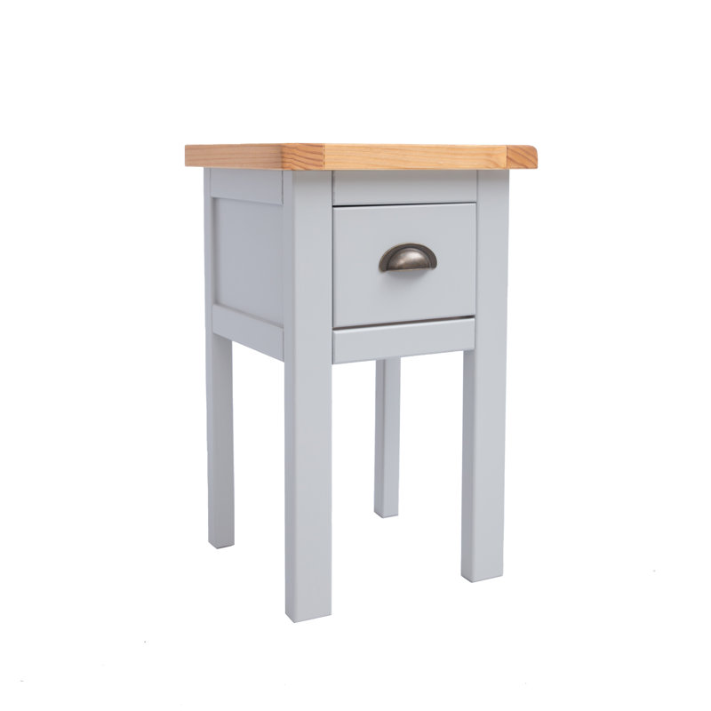 Hindsville 35cm W Solid + Manufactured Wood Bedside Table, Grey/Oak/Matte Black