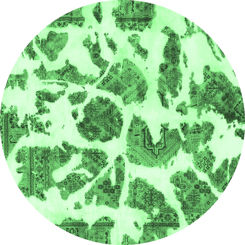 Tapis abstrait vert émeraude lavable à la machine 835, Rond 8 pi