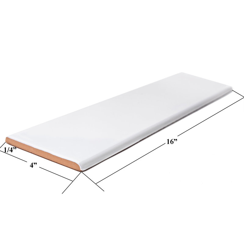 Fresno 16" x 4" Glossy Ceramic Bullnose Tile Trim in White