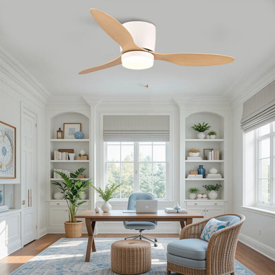 42-Inch Ceiling Fan With Light, Slim Flush-Mount Design, 3 ABS Plastic Blades, Remote Control Included, 6-Speed Adjustment, Reversible DC Motor, Quiet Operation, Ideal For Bedrooms, Indoor/Outdo