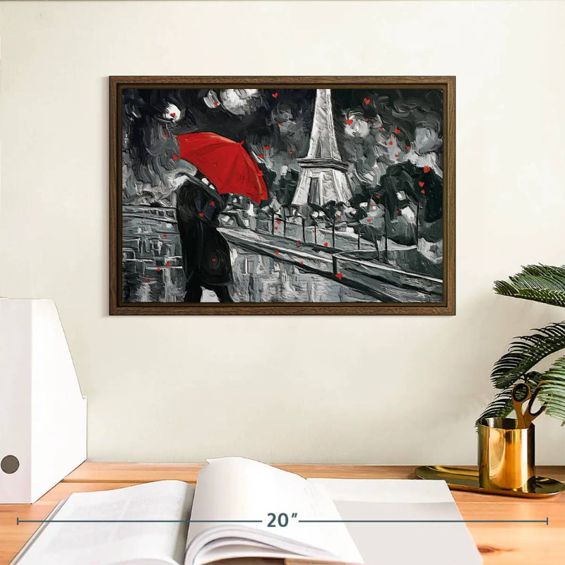 Paris Night Couple Pop, 13 po x 9 po, Cadre flottant en noyer