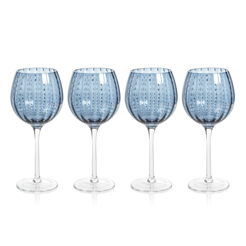 Verres à vin à pois blancs Jamesena, ensemble de 4, Bleu marine