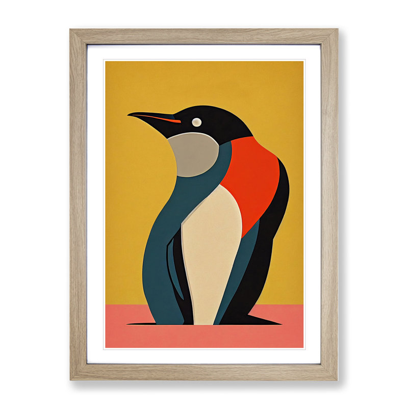 Penguin Abstract No.3 - Wall Art, 66cm H x 48cm W, Oak Framed Paper, White