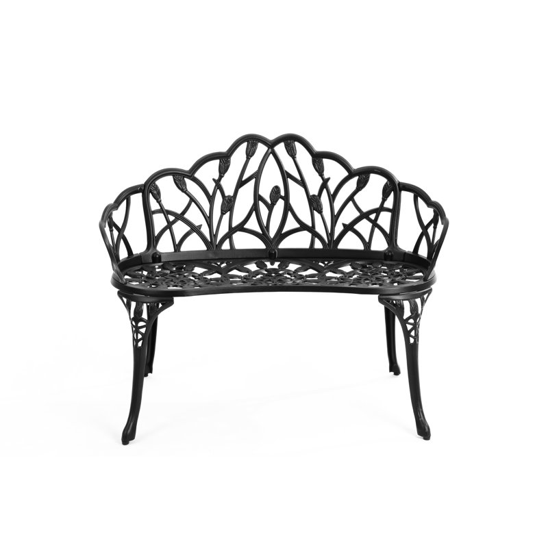Banc d'extérieur en fonte d'aluminium noir, siège confortable et chaise de patio design rouille avec surface lisse