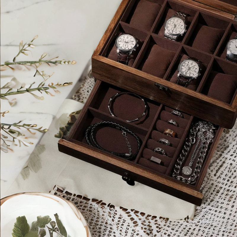 8 Slot Wooden Watch Lockable Box Rustic