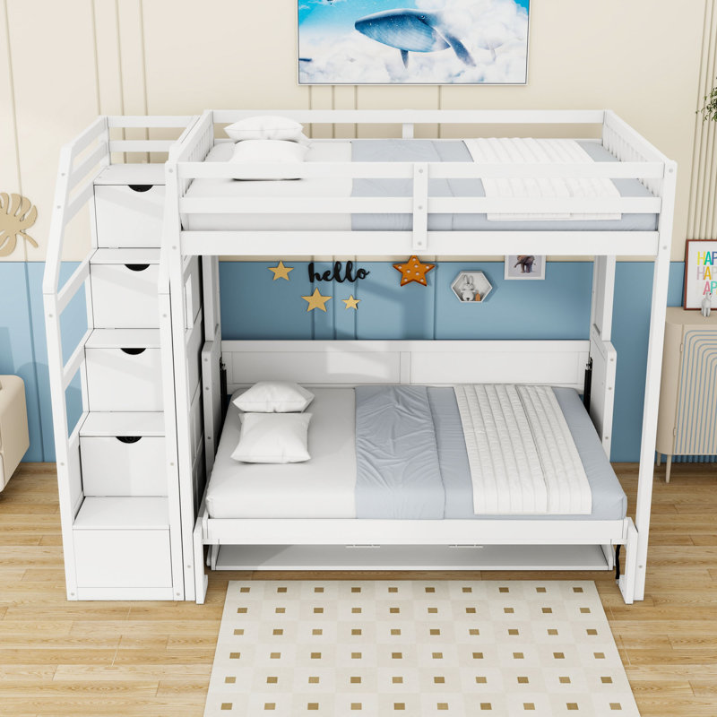 Lit superposé double au-dessus de double avec escalier de rangement intégré et éclairage DEL