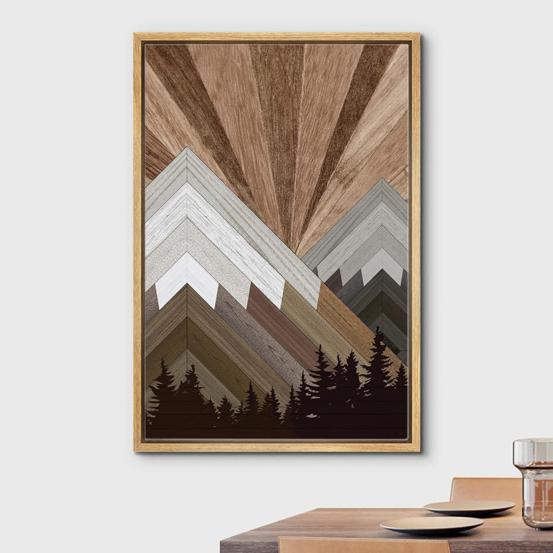 Impression d'art sur bois brun, montagne, nature abstraite, art moderne, art mural rustique, salon sur toile
