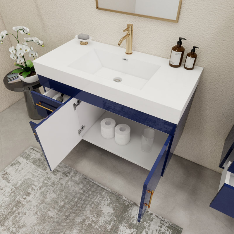 41.9" Wall-Mounted Single Bathroom Vanity Set, Night Blue