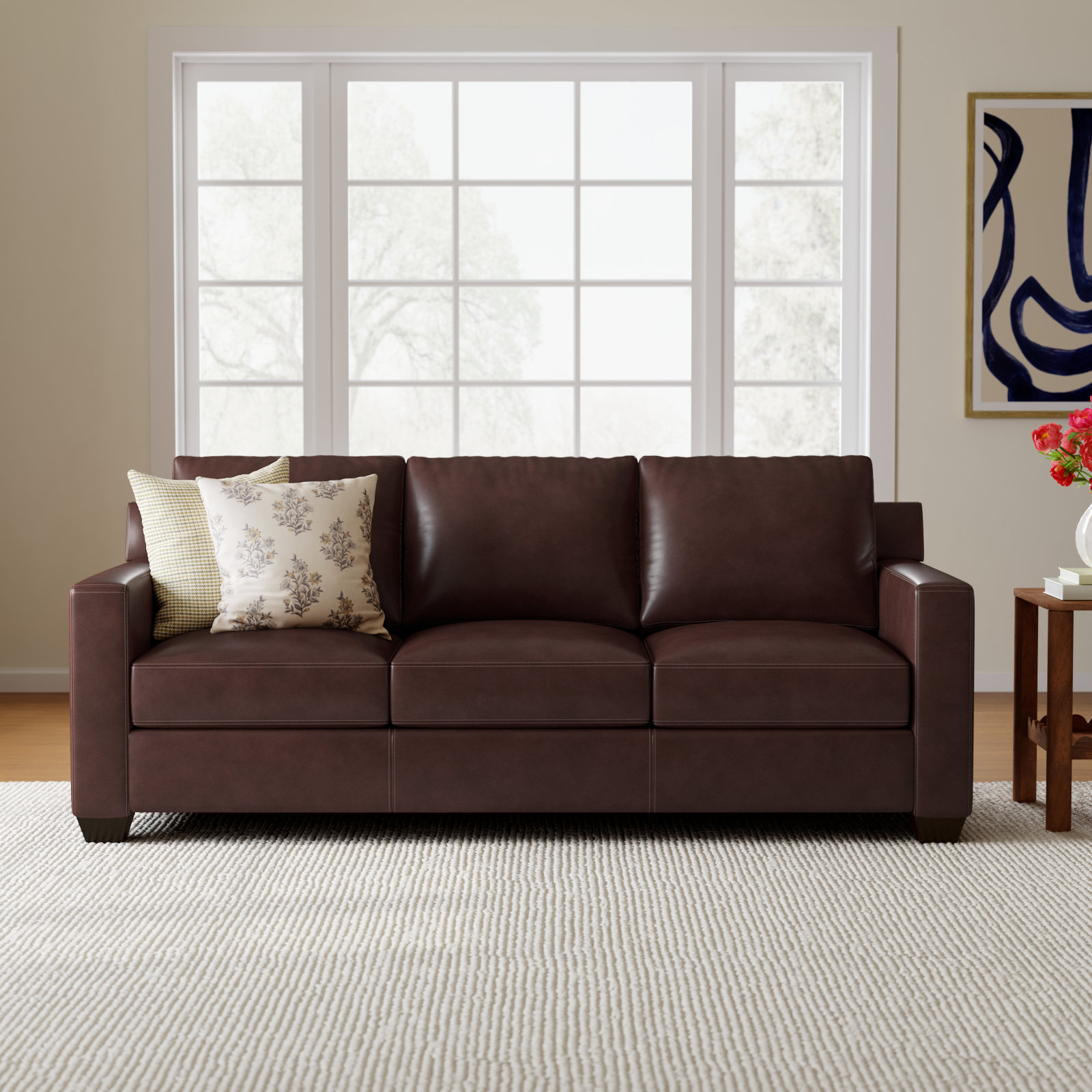 Covedale 83.5'' Upholstered Sofa, Sidekick Walnut Genuine Leather