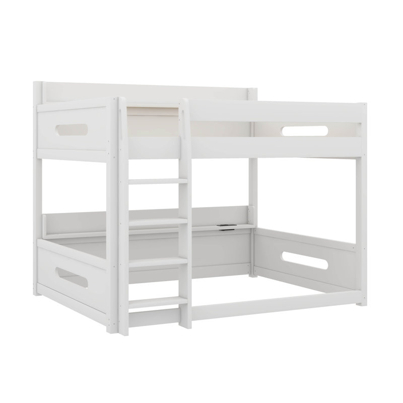 Lit superposé grand sur grand avec tablettes de rangement et stations de charge USB, Blanc
