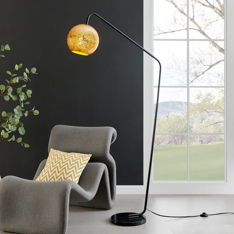 Lampe sur pied arquée 66 po Irmine, Noir / or, Or