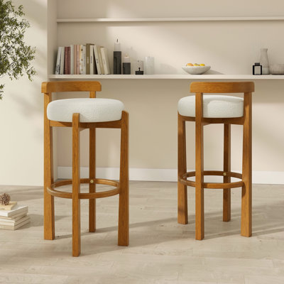 Tabouret de bar d'intérieur à dossier bas en bois, finition noyer et revêtement, ensemble de 2