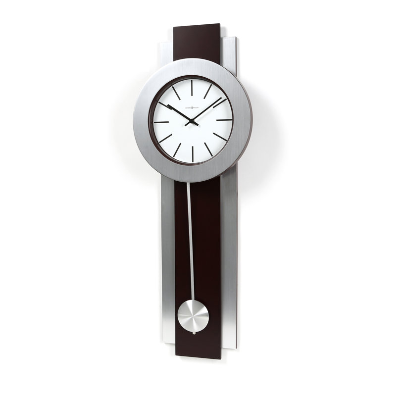 Modern Silver Wall Clock with Brushed Nickel Pendulum