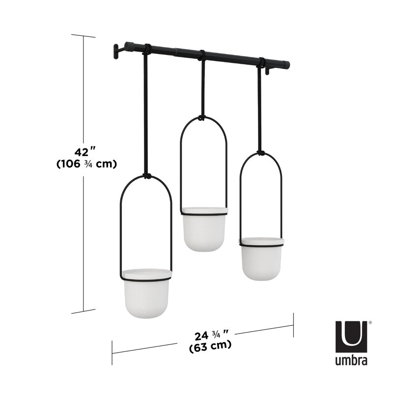 Jardinière suspendue 3 pièces Triflora, Noir/laiton