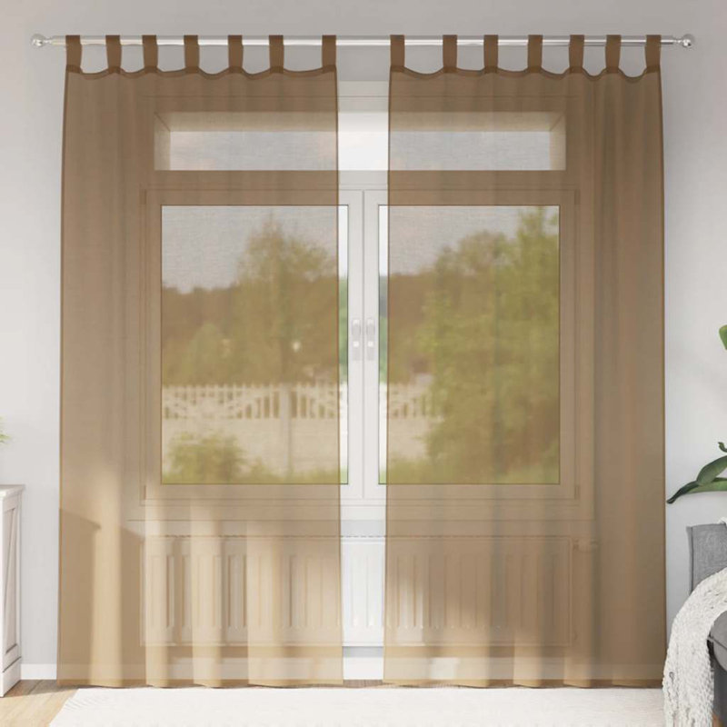 Vidaxl Voile Curtains With Loops 2 Pcs 140 Cm, 140cm Width x 245cm Drop, Light Brown