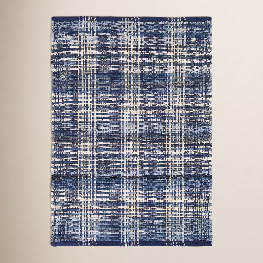 Denim Plaid Handwoven Cotton Rug Dash and Albert Rugs Rug 