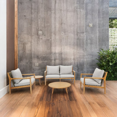 Ensemble de patio 5 pièces en bois d'acacia massif Ze Zephra avec coussins
