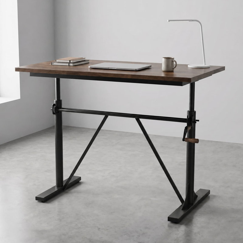 Modern Black 48" W x 30" D Adjustable Height Writing Desk with Industrial Charm, Black