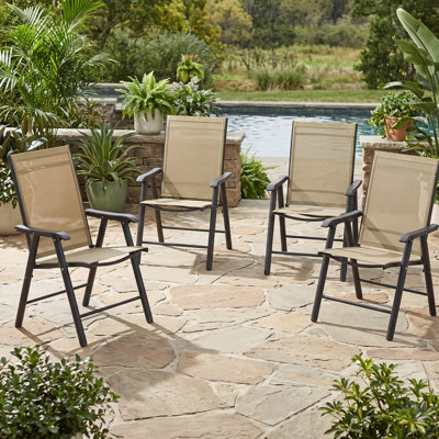 Metal Folding Patio Dining Armchair, Set of 4 Outdoor Folding Chairs, Stackable Patio Chairs