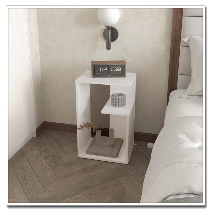Table d'appoint blanche en mélamine avec rangement ouvert, Blanc