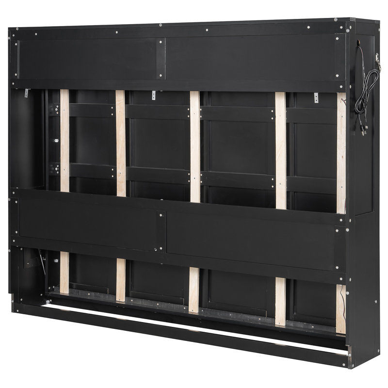 Modern Side-Folding Murphy Bed With Trendy Printed Pattern, LED Under-Bed Lighting & Built-In USB Outlet – Space-Saving Design
