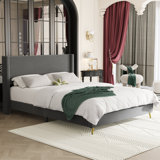 Amanah Corduroy Elegance Tufted Queen Platform Bed with Metal Legs, Sturdy, No Box Spring Required