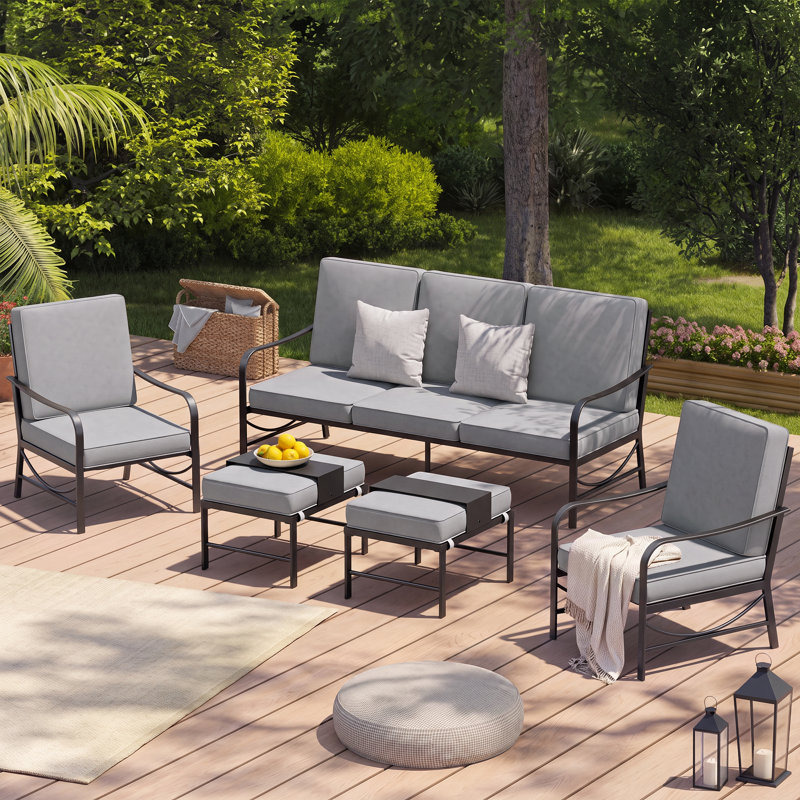 Vanwagenen 5-Person Patio Conversation Set With Cushion, Gray