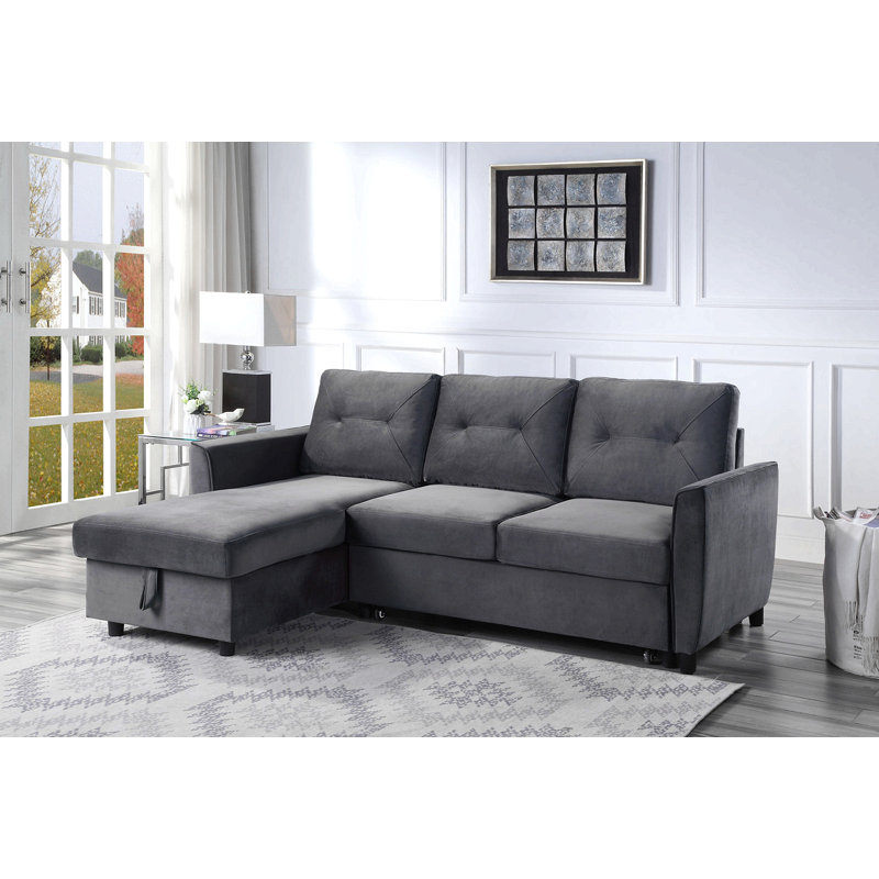 Canapé-lit modulaire réversible en velours gris foncé 83 po Hudson