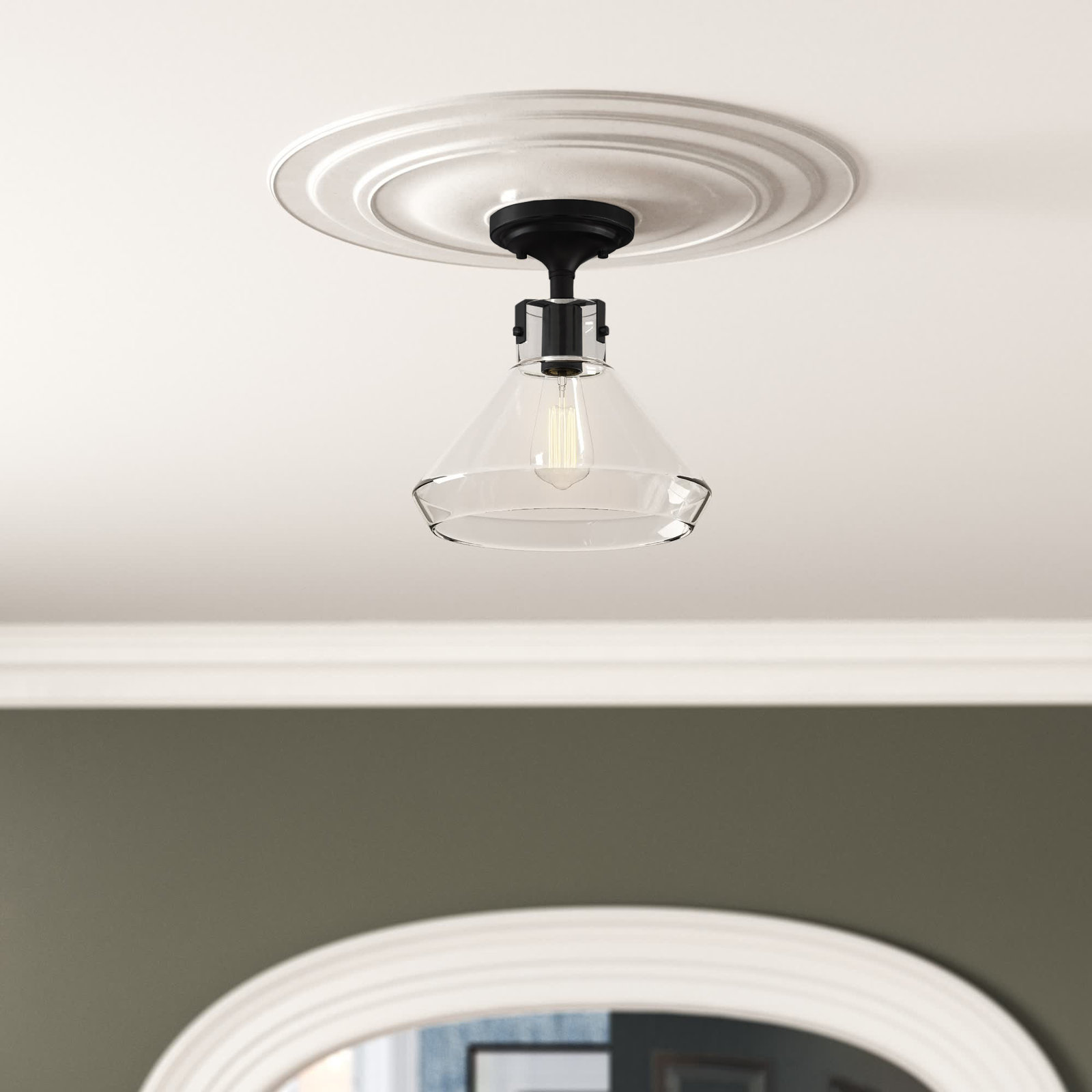 Ronan Single Light Glass Semi Flush Mount, Bronze