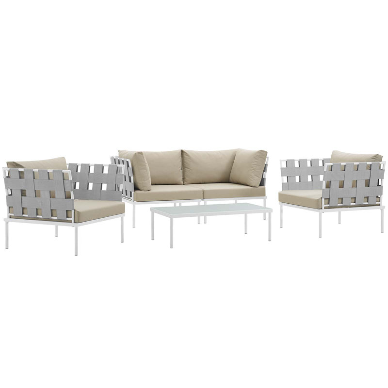 Modway Harmony 5 Piece Outdoor Patio Aluminum Sectional Sofa Set, Beige