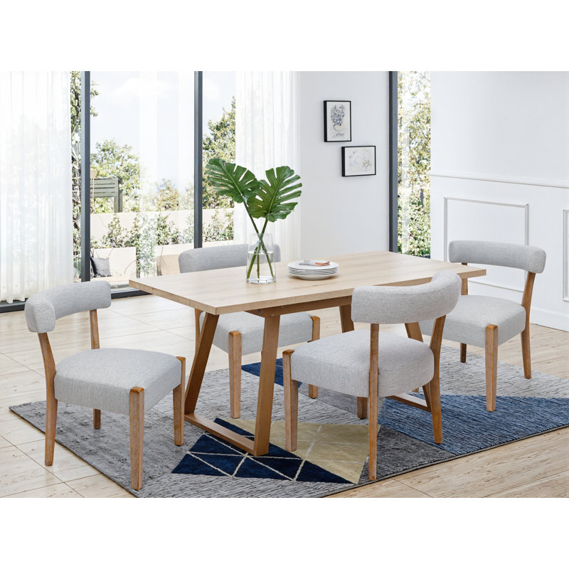 Chaises de salle à manger Cindina, Lin gris / bois naturel, 4 pièces