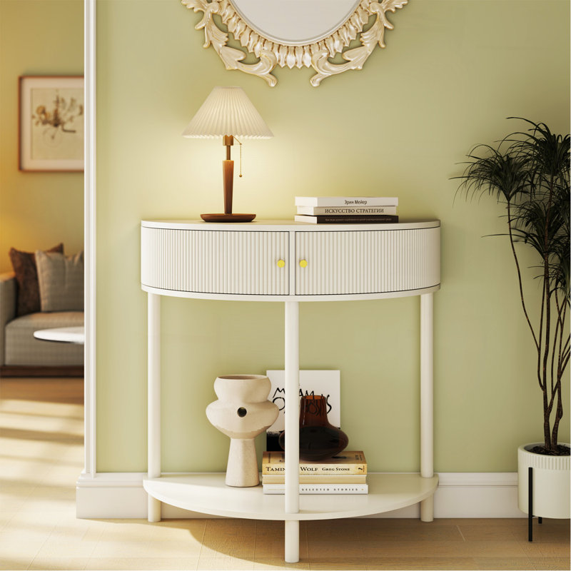 Table de bout demi-lune Artisan-Wave, Blanc, crème