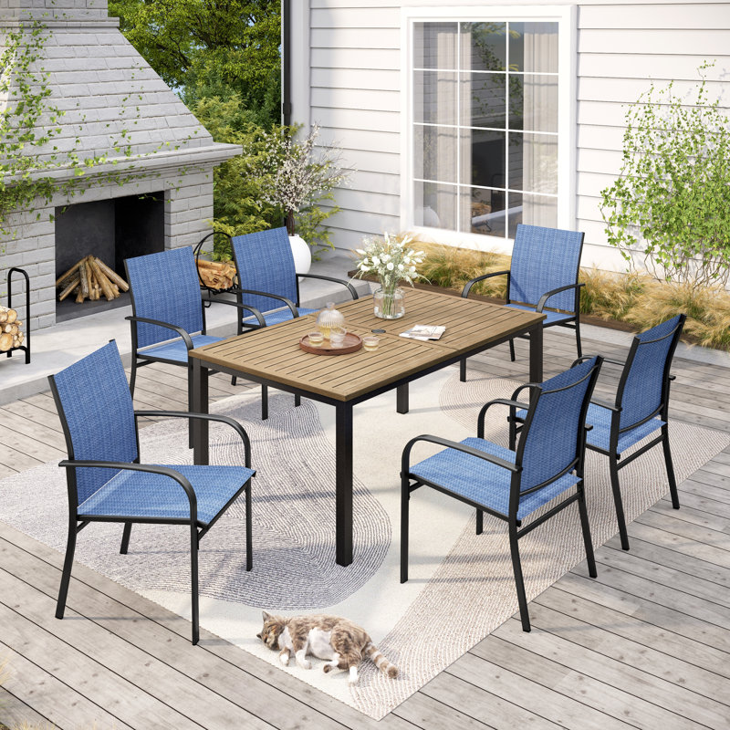 6 - Person Patio Dining Set with Rectangular Table, Blue