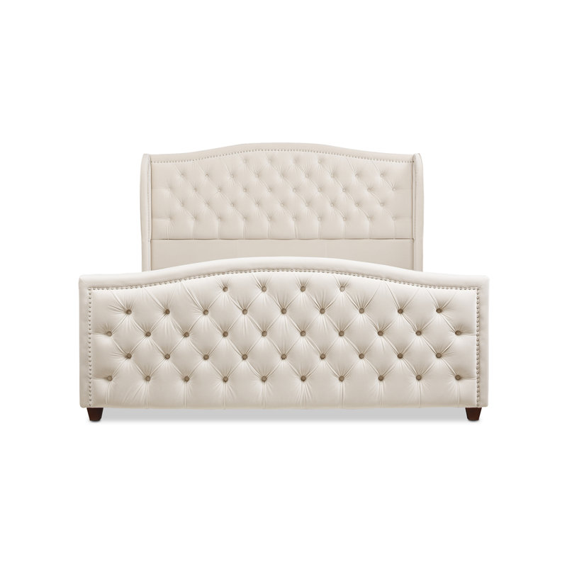 Coleman Upholstered Wingback Bed, King, Sky Neutral Beige Velvet